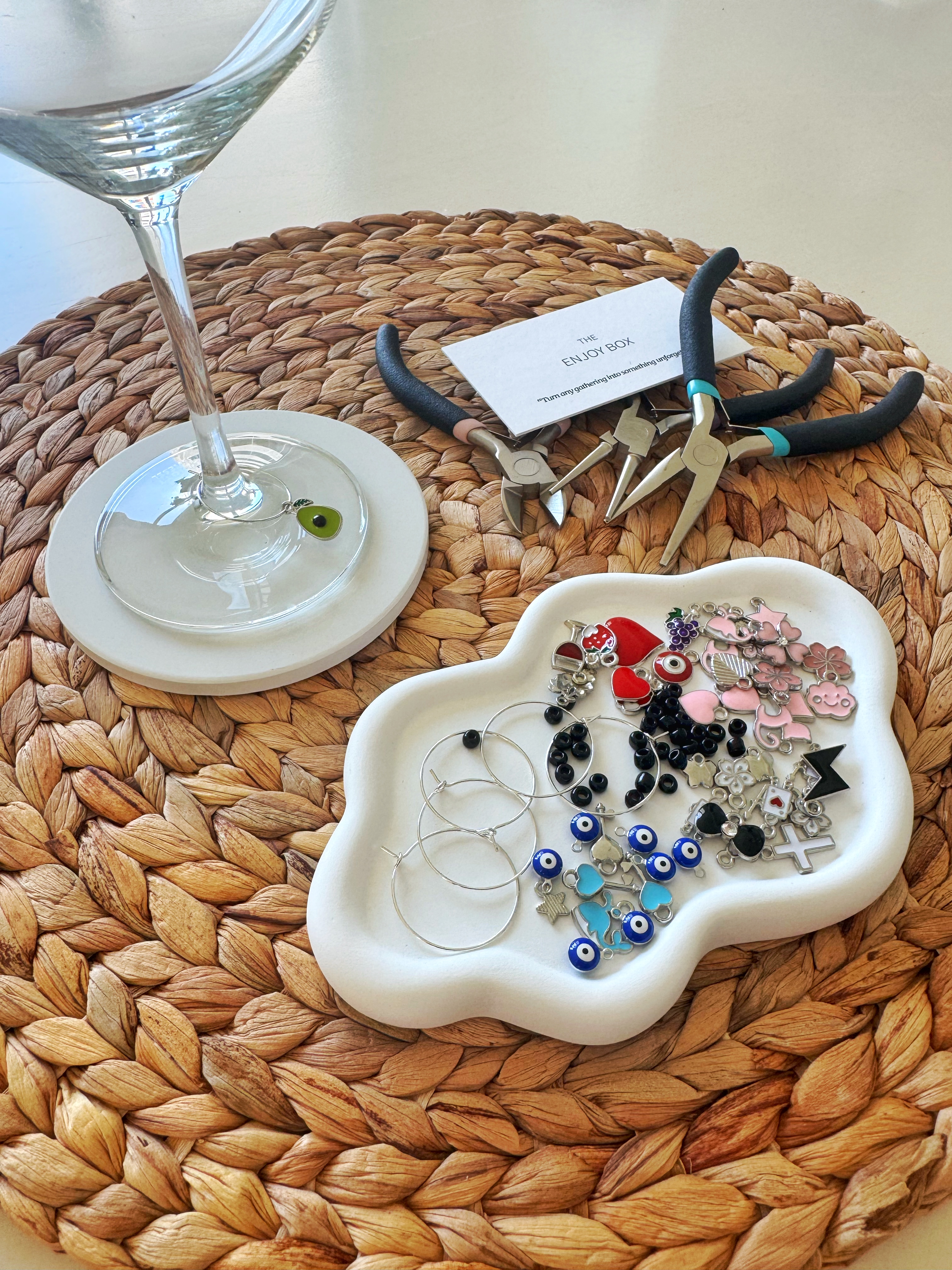 Wine Charms Silver - DIY wine charm craft kit with silver rings